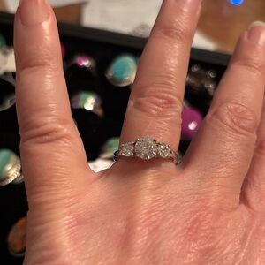 925 Sterling Silver Diamonelle Trinity Engagement Ring SZ 5.5 ❤️❤️❤️